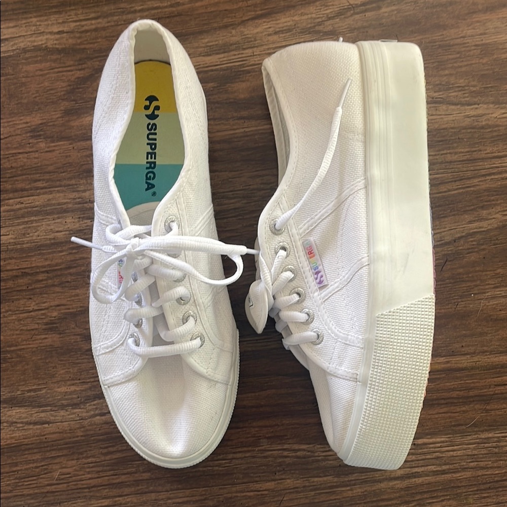 Vintage Superga White Canvas Sneakers Casual Low-Top